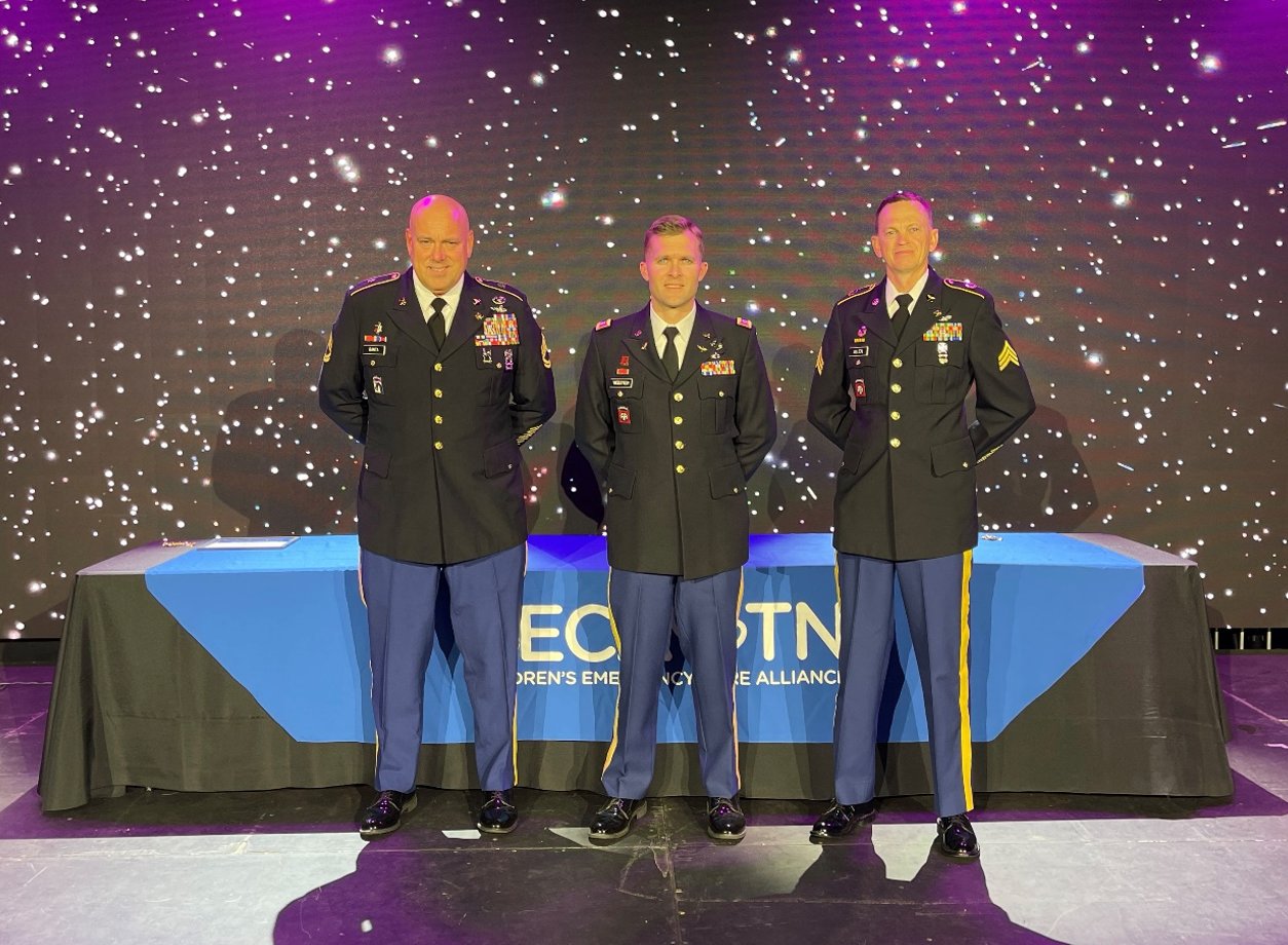 (Left to right) Sgt. 1st Class Tracy Banta, Capt. Philip Webster, and Sgt. Timothy Allen, receive a Star of Life award at the annual Children’s Emergency Care Alliance of Tennessee award ceremony, May 4, in Nashville. The Guardsmen were recognized for their heroic efforts during a medical evacuation rescue mission in Great Smoky Mountain National Park last June. (Submitted photo)